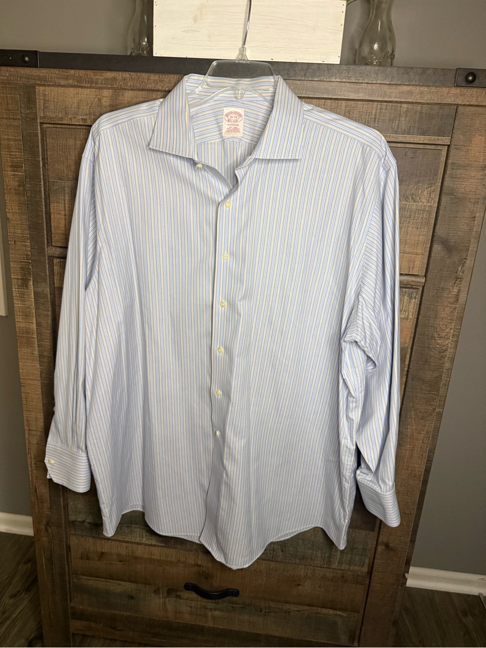 Brooks Brothers Madison Dress Shirt Mens 18-34 Blue Striped Supima Cotton